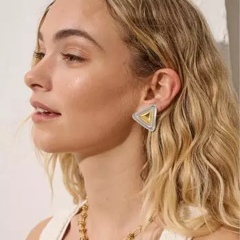 18k gold and silver color matching stainless steel earrings fashion personality triangular titanium steel stud earrings color retention earrings
