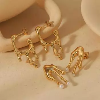 18K Gold Lava Water Drop Titanium Steel Stud Earrings Women s Pearl Set Earrings Premium Stainless Steel Earrings 18K