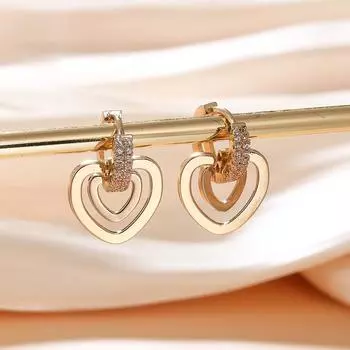 18k gold-plated high-end double-layer love earrings light luxury niche design diamond-set hollow earrings fashion