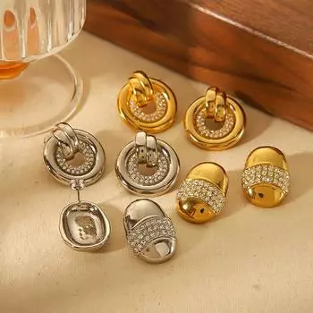 18k gold titanium steel earrings women s niche design sense diamond-set stainless steel earrings high-end sense earrings