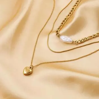 Ожерелье из трехслойной жемчужины в форме сердца из титановой стали 18 карат, высококачественное, легкое, роскошное, не выцветает DG-XL00052-Gold
