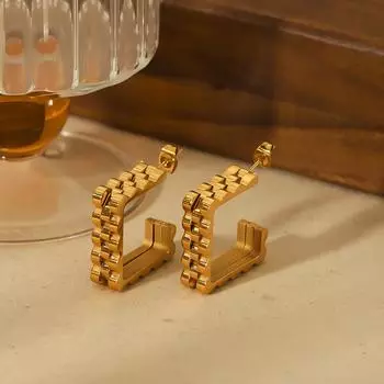 18K gold U-shaped titanium steel earrings for women s premium sense mesh weaving stainless steel stud earrings 18K