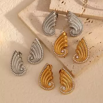18K Gold Wings with Diamonds Stud Earrings Women s Fashion Temperament Geometric Threaded Stainless Steel Earrings Earrings