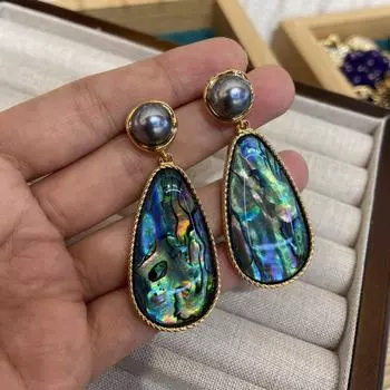 18k новые китайские серьги-капли с ракушками-абалона Symphony, большие серьги с черным жемчугом, элегантные женские серьги из серебра 925 пробы