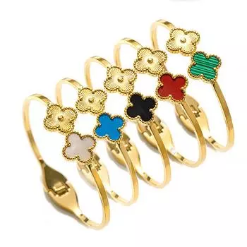 18Kgold Clover высококачественный женский титановый стальной невыцветающий ювелирный браслет из титановой стали белый