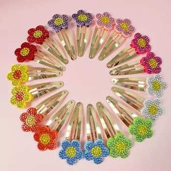 18pcs Crystal Flower Hair Clips Cute Snap BB Pins Set for Women Girls Cute Foral Hairpin for Party Hair Accessories