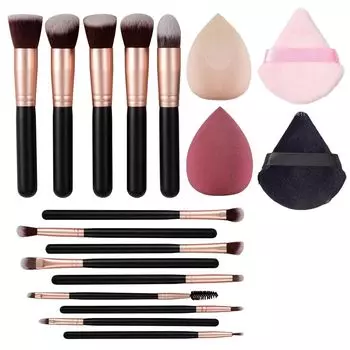 18pcs Professional Makeup Brush Set,Set Include 14 Brush Set,Makeup Egg,Makeup Puffs,Makeup Tool Set,Suitable for All Skin Types чёрный