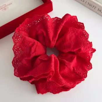 18см Большие Французские Женские Резинки для Волос Красный Белый Четырехслойная Цветочная Вышивка Эластичные Резинки для Волос Аксессуары для Волос Корейской Девушки