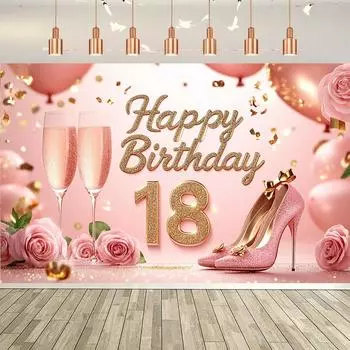 18th Happy Birthday Фон Женский День Рождения Украшения Приветствия 18-летию Баннер Воздушный шар Фон Декорации для Дня Рождения Девочек 110x180cm