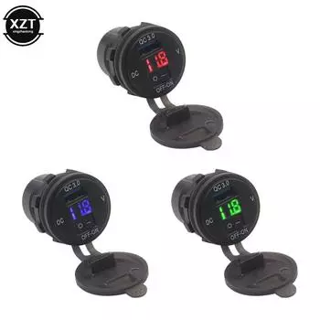 18W USB 3.0 Quick Charge Car Phone Charger Socket Digital Display Voltmeter with ON OFF Switch for 12V 24V Car Motorcycle ATV красный