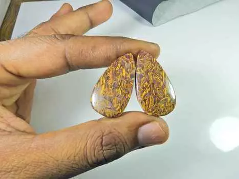 18X35X05 MM Natural Mariam Jasper Matched Pair Pear Cabochon Gemstone 64Cts SK-3413