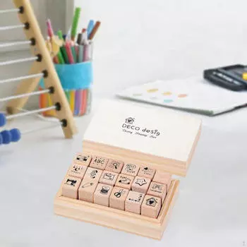 18x деревянных резиновых штампов для поделок по дереву, декоративный набор с коробкой для хранения, мини-набор штампов для дневника