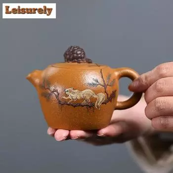 190 мл Исинские фиолетовые глиняные чайники, аутентичные, ручной работы, необработанная руда, горшок для чая с горной глиной, чайник с беличьей крышкой, китайский чайный набор «Цзыша», подарок