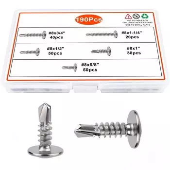 190 шт. черный цинк/натуральный крестообразный шайба самонарезающий сверло хвостовик набор 370 шт. шестигранная головка шайба коробка ласточкин хвост 190pcs True Color