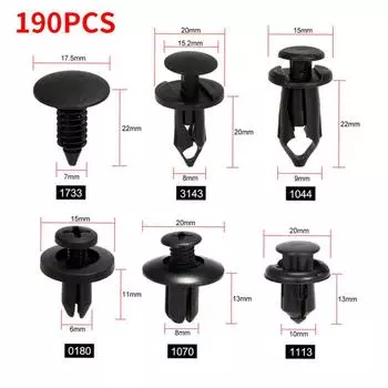 190pcs Car Retainer Clips 6 Size Plastic Fasteners Kit Auto Trim Panel Clip Mixed Car Body Bumper Rivet Set чёрный