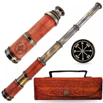 1920 DOLLOND London 40,64 см латунный телескоп с кожаным футляром Морская подзорная труба Пиратский телескоп с кожаным футляром
