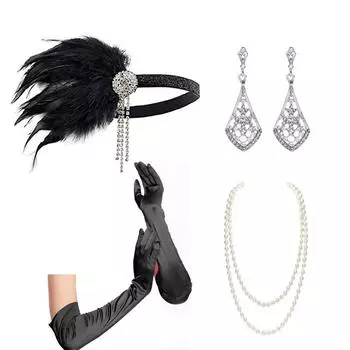 1920-е годы вечеринка банкет темперамент длинный перьевой ободок с бахромой головной убор для выступлений женский комплект украшений из перьев ночь