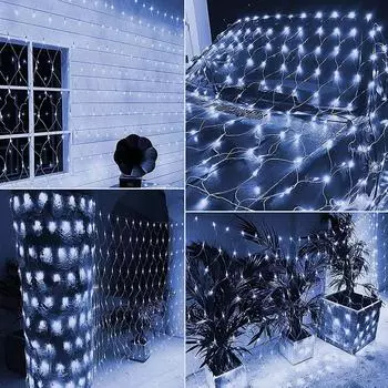 192 светодиодных сетчатых светильника для улицы, водонепроницаемые гирлянды 5 футов x 5 футов с 8 режимами, подключаемые сетчатые светильники One Size белый