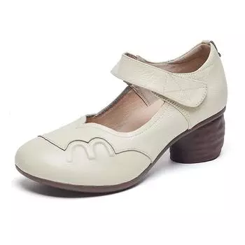 1930-е годы антикварные женские туфли на низком каблуке женские туфли Мэри Джейн однотонные туфли с круглым носком в стиле ретро женские туфли из натуральной кожи CN 35