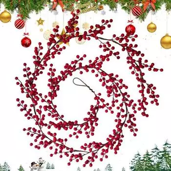 195/270 см искусственная красная ягодная гирлянда реалистичная подвесная искусственная красная фрукта пенопластовый шар лоза рождественское украшение для крыльца M