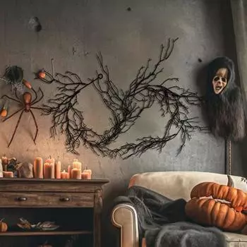 195 см искусственная гирлянда из ивовой лозы для Хэллоуина, для дома и улицы, для настенного украшения из искусственного сушеного ротанга, черная ветка, украшение для вечеринки A