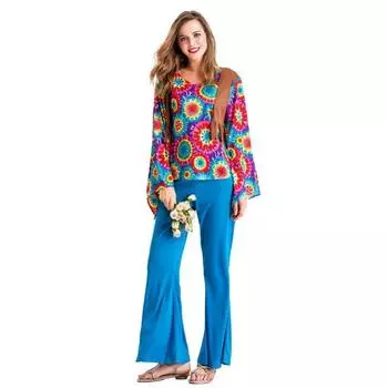 1960s Halloween Retro Costume For Women Featuring Colorful Hippie Disco Design Women,S