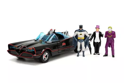 1966 Классический автомобиль литой фигурки Бэтмена Бэтмен телесериал Ride Series литой модели автомобиля Jada 33737 (1966 год) Голливуд 1/24 чёрный