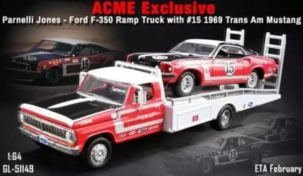 1968 Ford Slope Truck Parnelli 1969 Ford Mustang Boss 302 Trans Am Литые модели автомобилей Acme Greenlight 51149 Ограниченная серия F-350 Jones #15 1/64