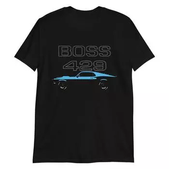 1969 Mustang Boss 429 Fastback Редкая синяя футболка унисекс с короткими рукавами Muscle Car