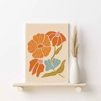 1970-е годы абстрактное растение цветок ретро эстетика настенная живопись маслом плакат живопись цветок фреска художник 21cm30cm NoFrame