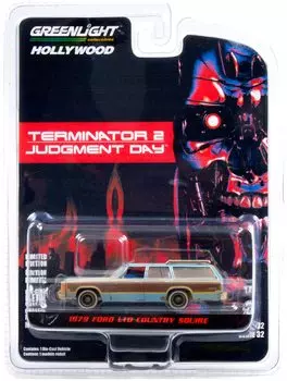 1979 Ford LTD Country Squire светло-голубого цвета с боковинами под дерево по мотивам фильма «Терминатор: Судный день» 1991 года, модель Greenlight, литье под давлением 44920 C (Выветренный) 2: 1/64