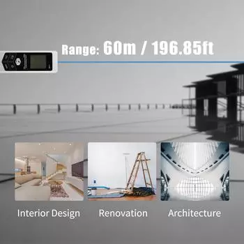 197-футовый мини-измеритель расстояния, дисплей, м/дюймы/футы, объем/площадь/измерение Пифагора, измерение расстояния чёрный