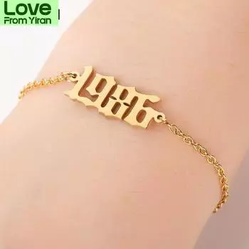 1980-2000 Браслет с годом рождения, золотой цвет, нержавеющая сталь, браслеты с цифрами для женщин, браслеты дружбы, женские модные ювелирные изделия