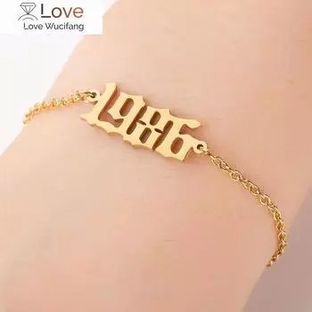 1980-2000 Браслет с годом рождения, золотой цвет, нержавеющая сталь, браслеты с цифрами для женщин, браслеты дружбы, женские модные ювелирные изделия