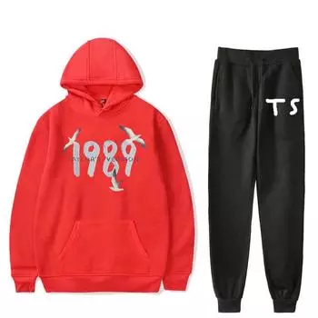1989 Merch Taylor New Album Merch Толстовки Наборы Толстовки с капюшоном на шнурке Толстовки Спортивные штаны S красный