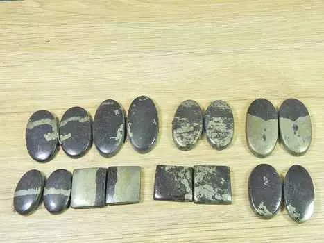 198Cts.Appche Gold Pyrite Matched Pair 10PCs Cabochon Gemstone 19-23MM RQ-2824