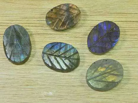 19-20MM AAA Natural Craving Labradorite Leaf Oval Cabochon Gemstone 5Pcs Lot RQ-2017