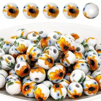 19/29/49 шт. Керамический материал Подсолнух Узор Керамические бусины Декоративные бусины DIY Браслет Ожерелье Серьги Брелок Изготовление ювелирных изделий 19pcs