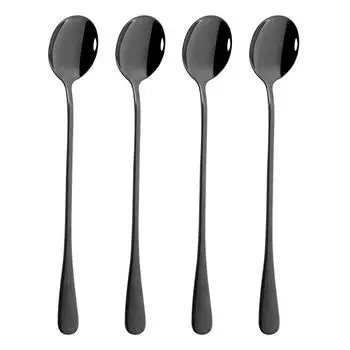 19,2 см с длинной ручкой, 4 шт., нержавеющая сталь, мороженое, десерт, чайная ложка, красочная кофейная ложка, столовые приборы, кухонные принадлежности серебряный