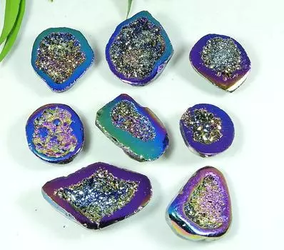 19-32 мм Радужный титановый аура агат друзы фантазийные россыпные драгоценные камни 8 шт лот SY-116