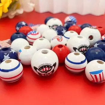 19/39 шт. Деревянный материал Независимый Солнце Красный Синий Белый Звездный баннер Декоративные бусины DIY Браслет Ожерелье Серьги Брелок Цепочка для ног 19pcs