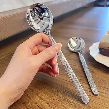 19,5 см Нержавеющая сталь круглая ложка обеденная длинная ручка помешивание десертные ложки для кухонных принадлежностей гаджеты onesize