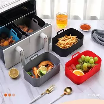 19.5x12.5x7cm Reusable Airfryer Silicone Basket Air Fryer Oven Baking Tray Rectangle Non Stick Air Fryer Basket Kitchen Tools