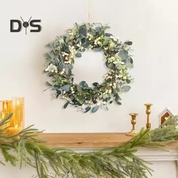 19,7-дюймовый искусственный венок из эвкалипта, венок из искусственной зелени с ягодами, венок из листьев эвкалипта для входной двери, для внутреннего и наружного праздничного декора 50 cm 1pc