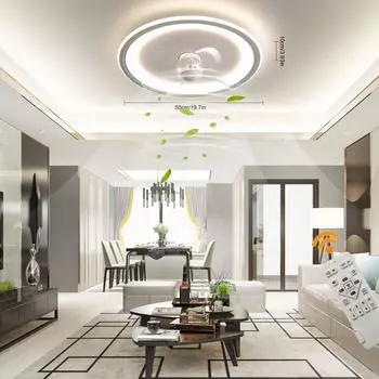 19.7 Inch LED Ceiling Fan Light Lamp Dimmable fan chandelier with Remote Control Invisible Blades Ceiling Fan Light 110V белый