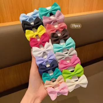 19 Color Random Little Girl Fabric Hair Clip Cute Bow Kids s Hair Accessory
