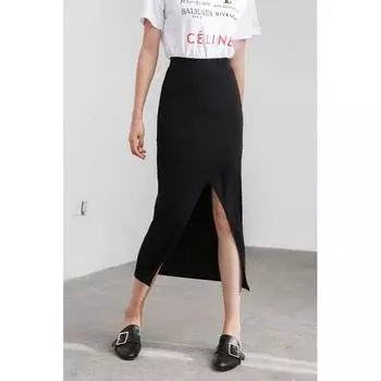 19 Fashion Style New Arrival Women s Fashion Modal Cross Asymmetrical Sheath Long Skirt Split Skirt plus Size Small Size Black modal XXXL