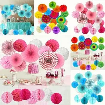 19 шт./компл. бумажные сотовые шарики для вечеринок, веера, цветок, тканевый помпон, свадебный подвесной розовый