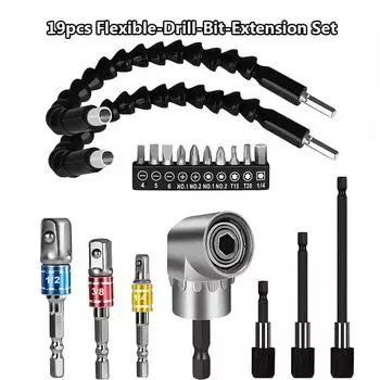 19 шт./набор из 105-градусного углового сверла и гибкого удлинителя с соединительным стержнем и адаптером для гнезда, набор отверточных бит