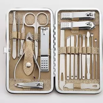 19 шт., набор кусачек для ногтей, маникюрные фрезы, пилочка для ногтей из нержавеющей стали, педикюрные ножницы для ногтей, инструмент, бытовой набор для обрезки ногтей золотой